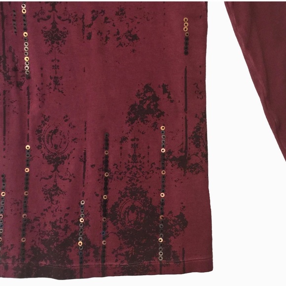 Patch & Sequin Wine Long Sleeve Tee Unique - Picture 2 of 5